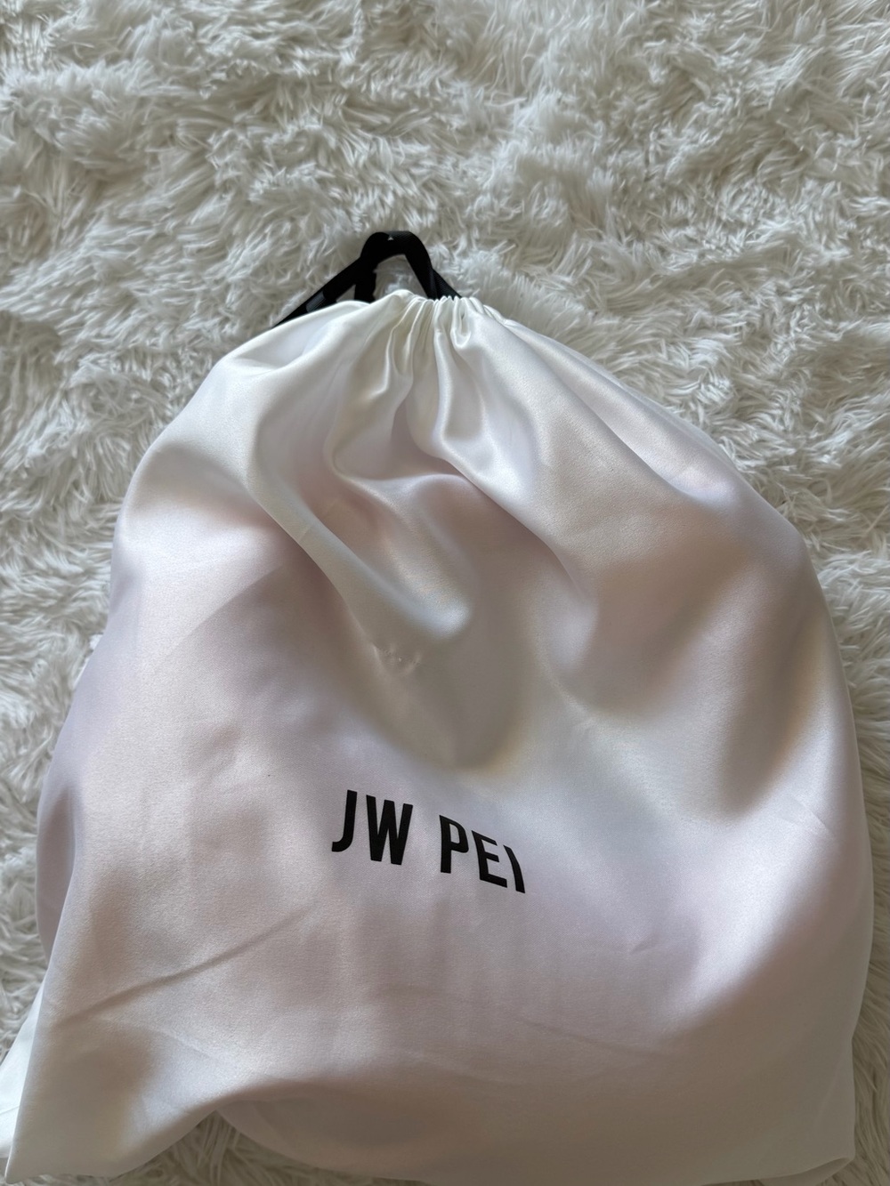 JW PEI White Satin Drawstring Bag with Black Logo